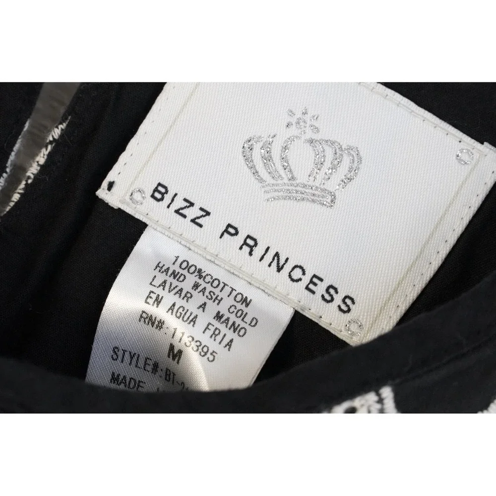Bizz Princess Shift Mini Dress Medium Black White Geometric Embroidered Cotton - Picture 5 of 8